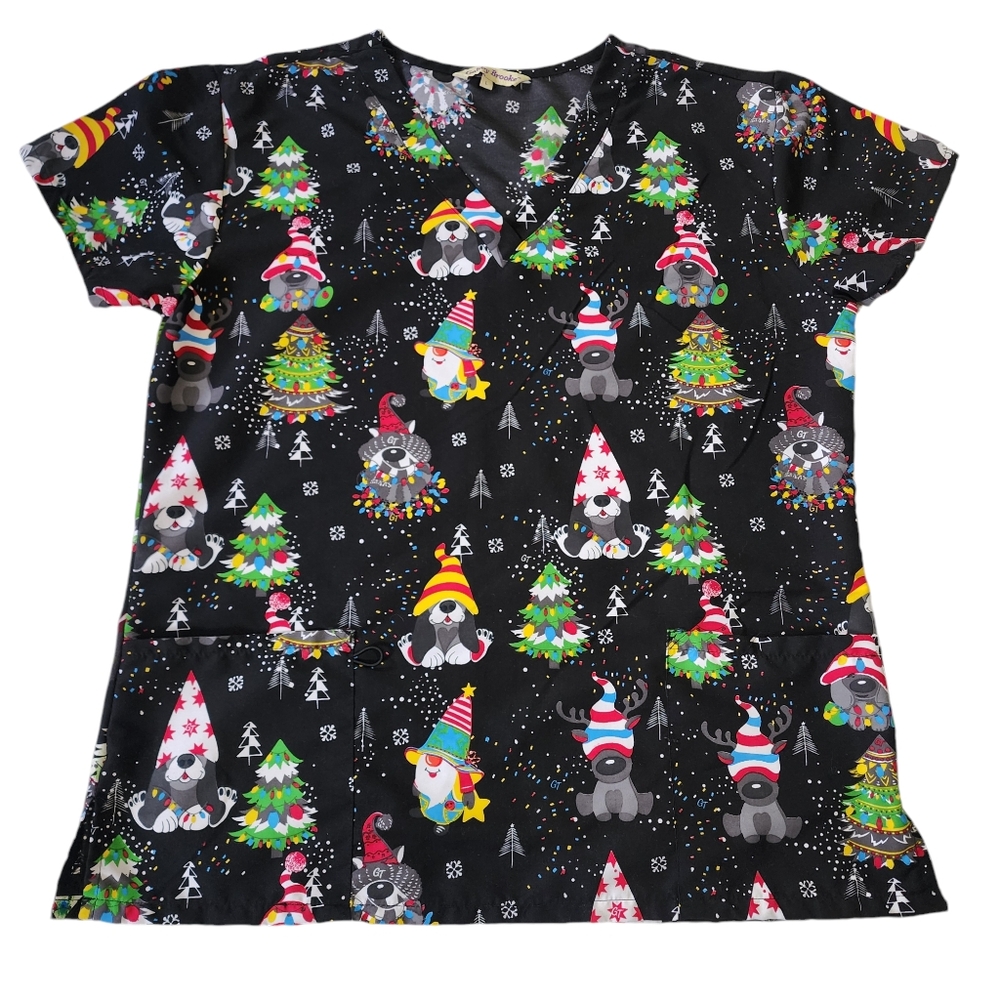 Gabby Brooke Dog Holiday Scrub Top Sz L